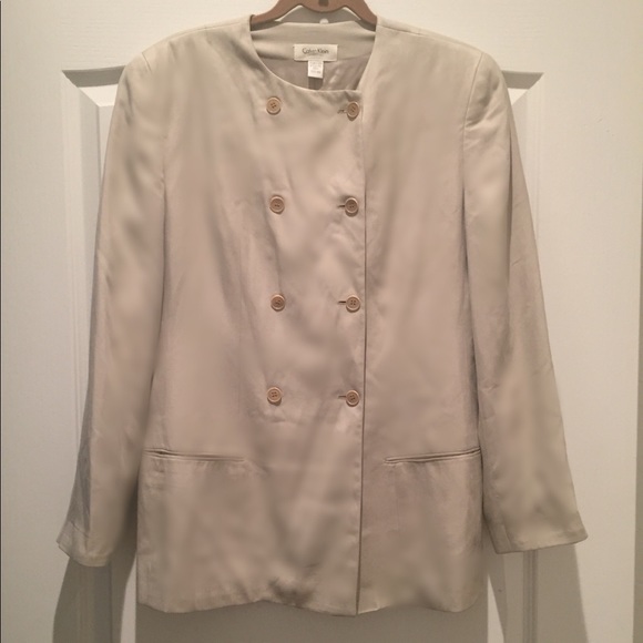 Calvin Klein Collection Stone Silk Button-Up - Picture 2 of 5